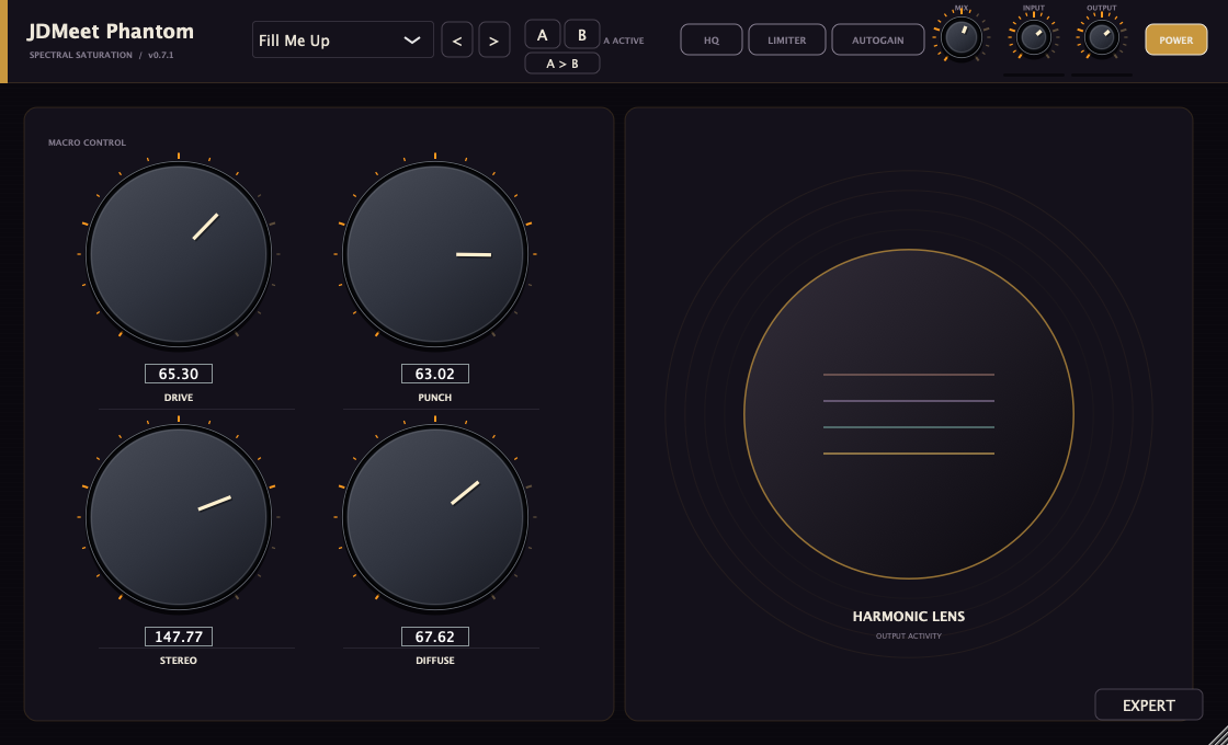 JDMeet Phantom Basic interface with Drive, Punch, Stereo and Diffuse controls